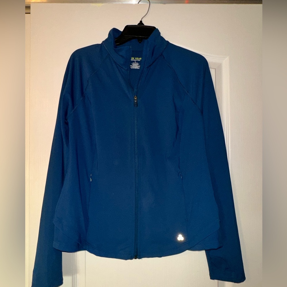 Tek Gear Blue fitness zip front jacket athletic jacket workout gear L